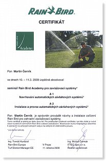 certifikát rainbird